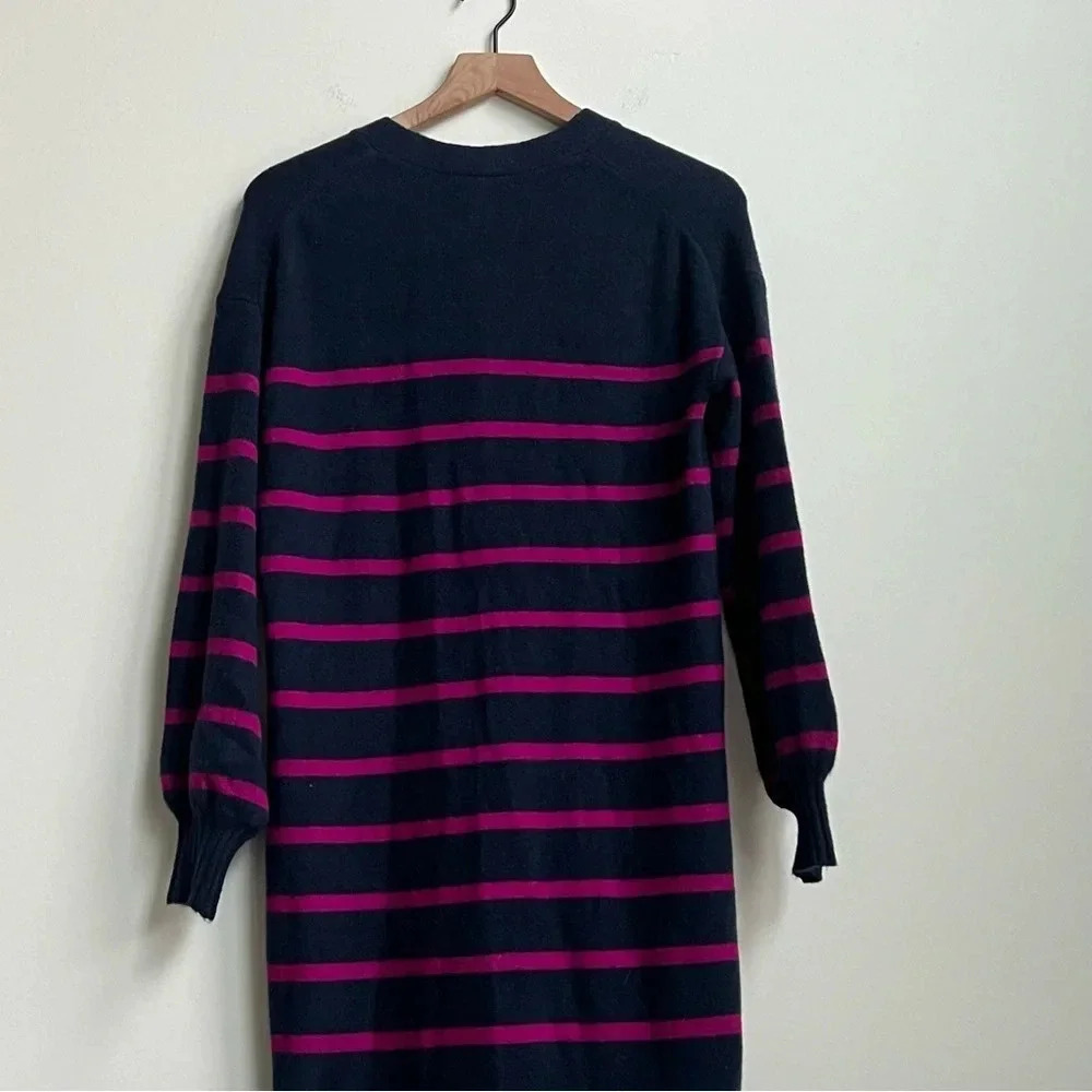 NEW ANN TAYLOR LOFT NAVY BLUE PINK STRIPED LONGLINE CARDIGAN SWEATER MIDI DRESS - Picture 13 of 15